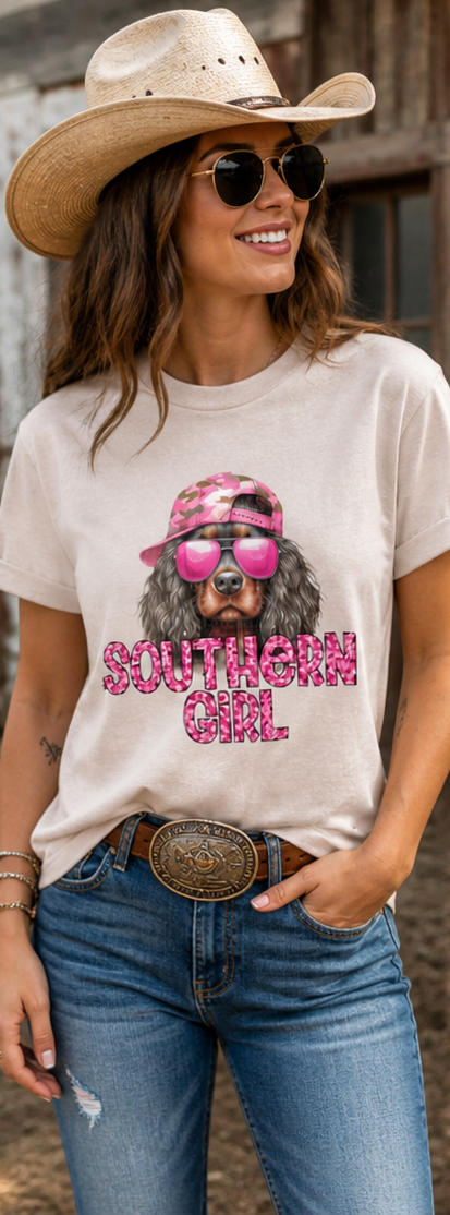 Southern Girl Pink Glasses & Dog w/ Pink Camo Hat