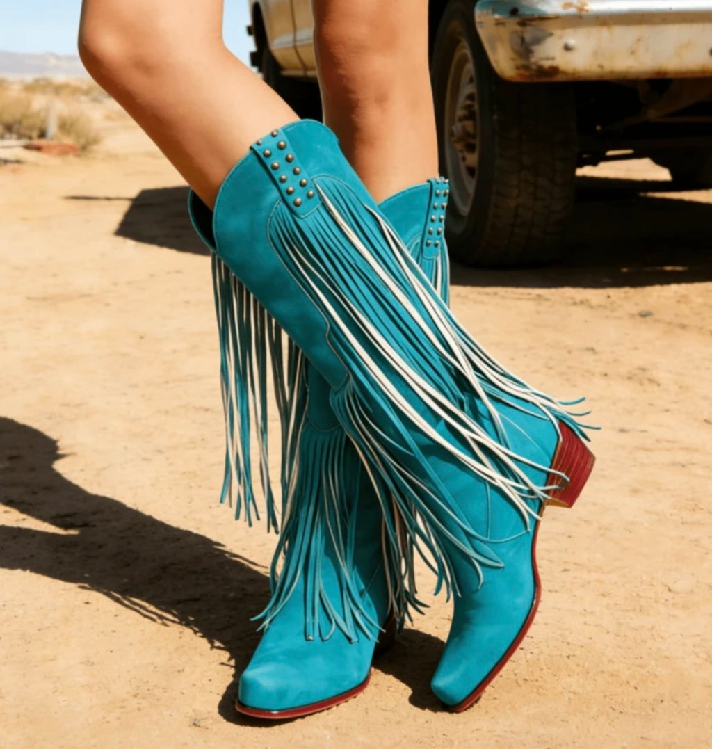 Women's Blue Fringe Cowgirl Boots