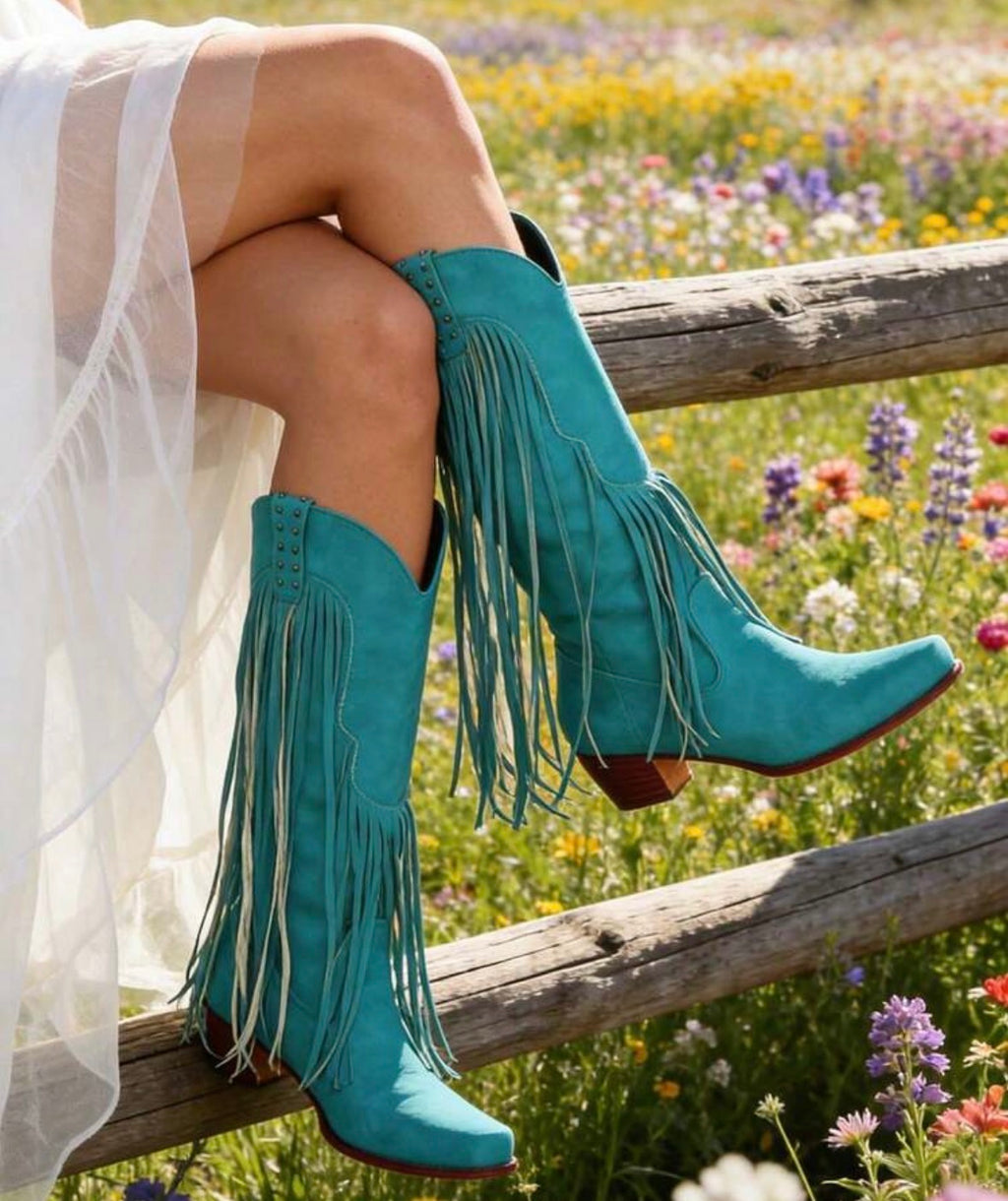 Women's Blue Fringe Cowgirl Boots