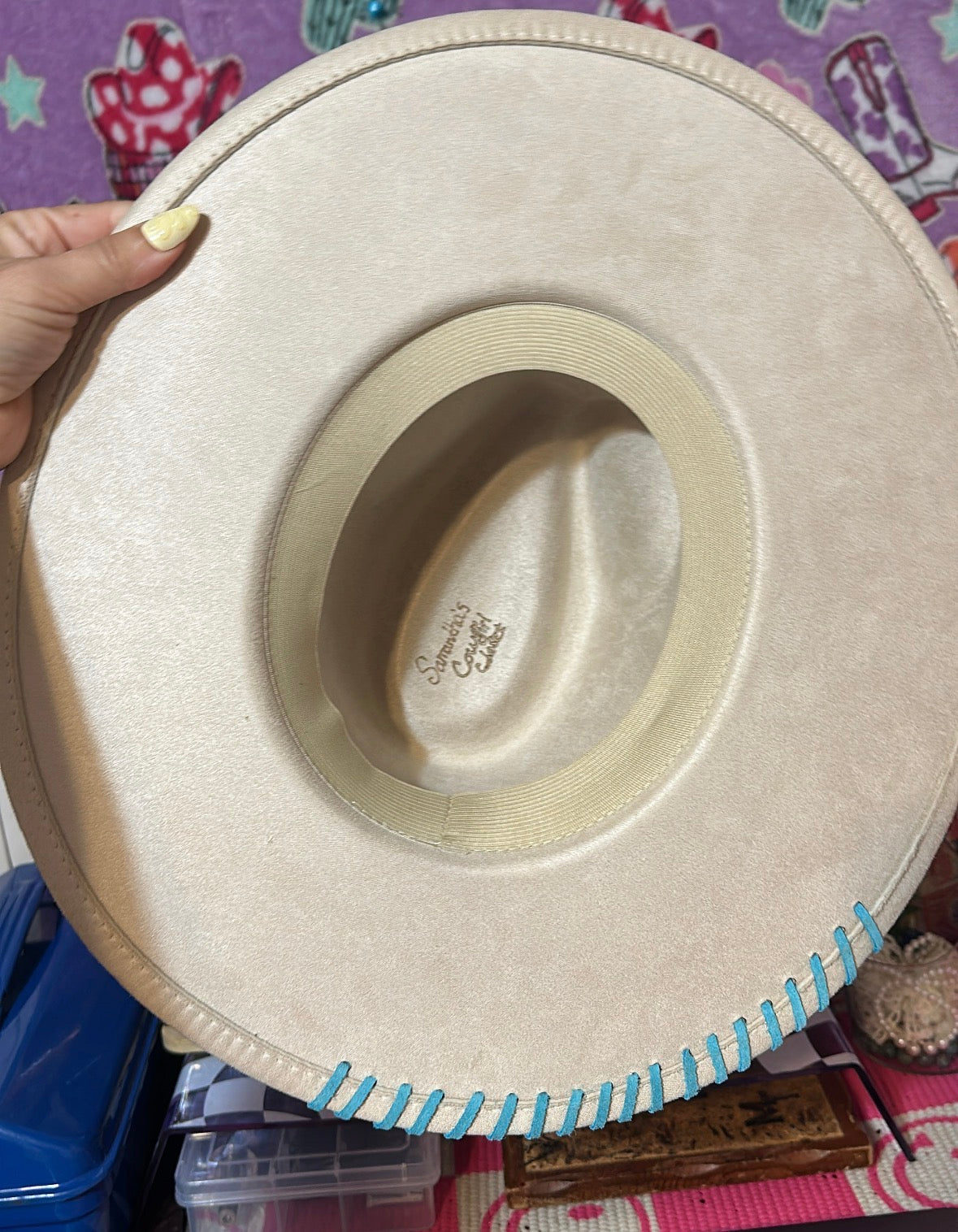 White Cowgirl Hat Cow Hand Burning