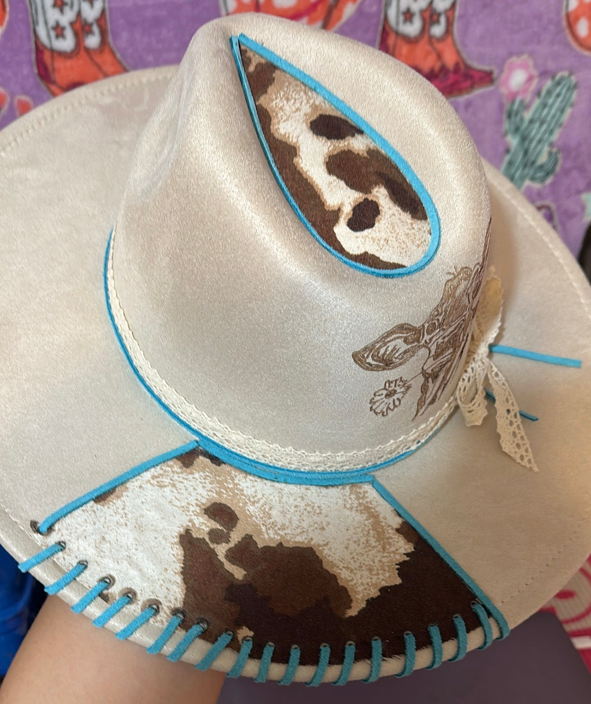 White Cowgirl Hat Cow Hand Burning