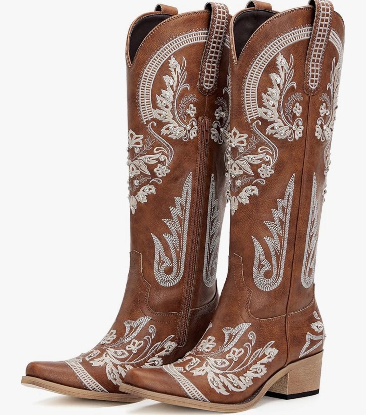 Brown Embroidered Boots w/ Gems