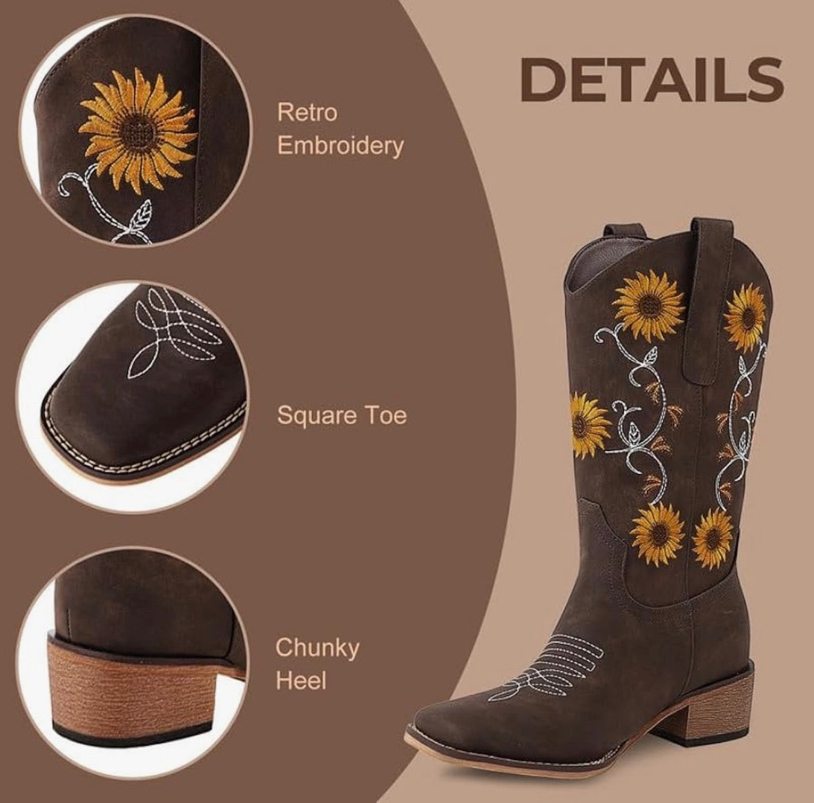 Sunflower Square Toe Cowgirl Boots
