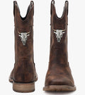 Mens Boots Embroidered Bull Skull