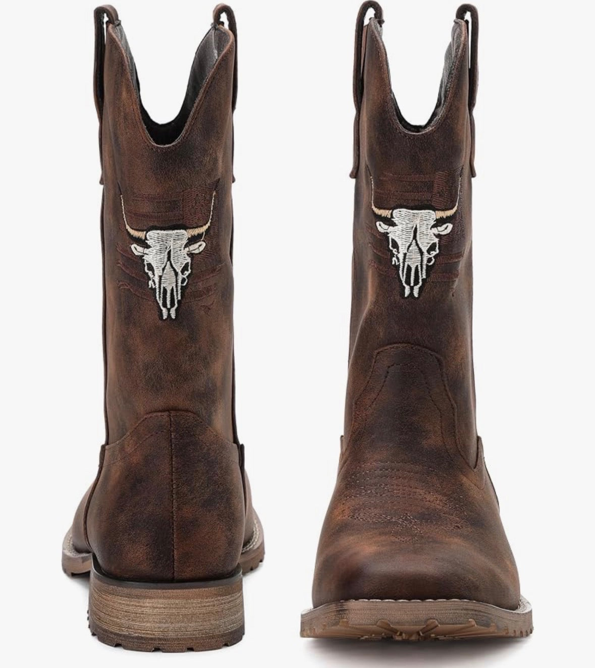 Mens Boots Embroidered Bull Skull
