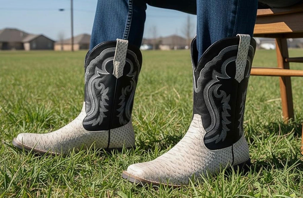 Men's Stitched White Snake Skin Boots