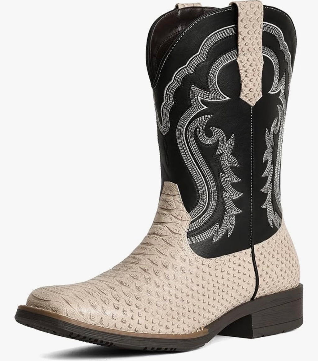 Men's Stitched White Snake Skin Boots