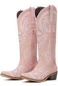 Light Pink Embroidered Boots w/ Gems
