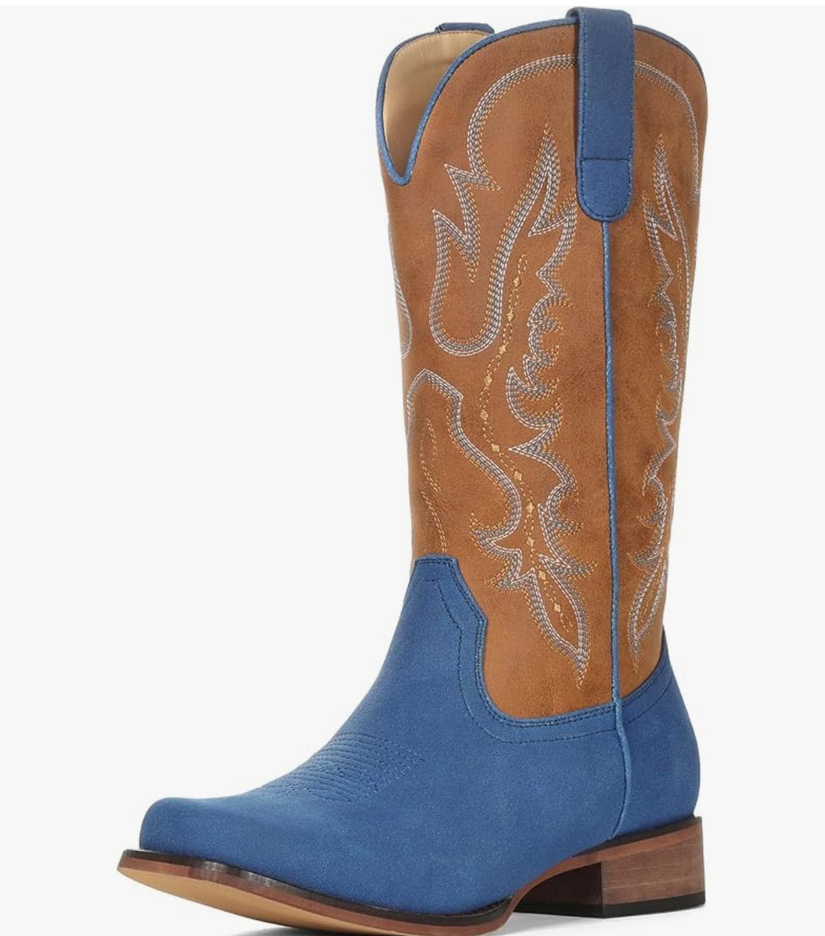 Roughout Blue/ Saddle Tan Square Toe Cowgirl Boots