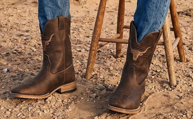 Men's Stitched Longhorn Skull Boots